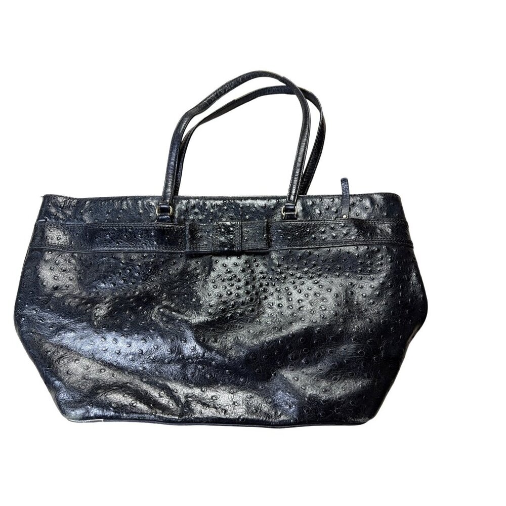 Kate Spade Harmony Valencia Road Black Ostrich Embossed Leather Tote Bag